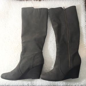Fergalicious gray tall boot wedges 11